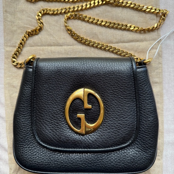 Black Leather Bag with Gold Chain - Picture 1 of 7
